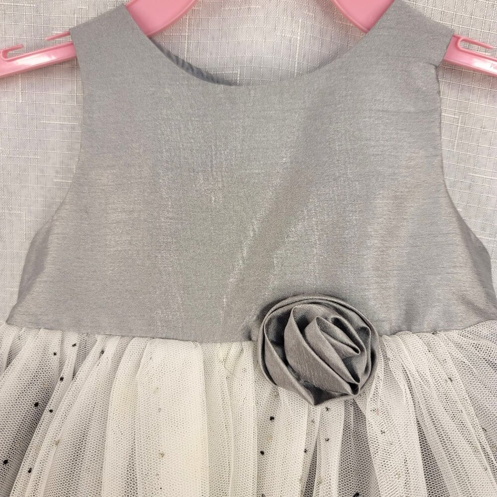Cherokee Silver Sleeveless Dress Rosette & Bow Size 12M Tulle Party Dress - Picture 2 of 6